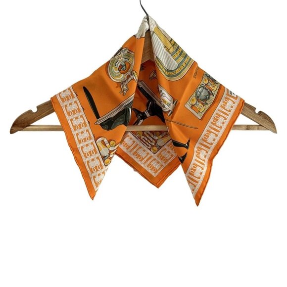 Auth HERMES Callet 40 - Orange Gray Yellow Multi Scarf - Picture 1 of 4